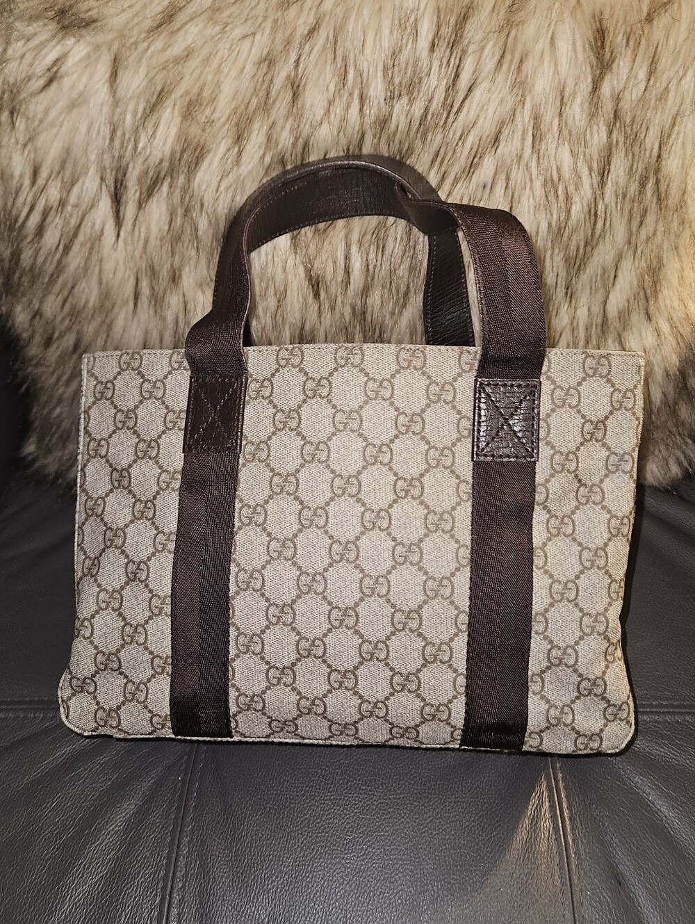 Gucci Beige/Brown GG Coated Canvas Tote with Dark Brown Straps - Picture 8 of 12